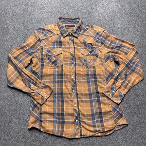 BKE Shirt Mens Large Orange Plaid Western Pearl Snap Athletic Fit Long Sleeve